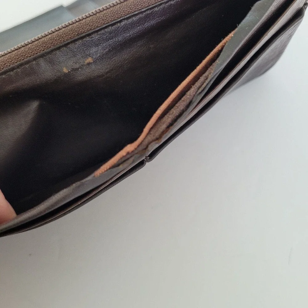 Katharine Hamnett London Wallet Checkbook Brown Soft Silk Leather Rustic Damaged